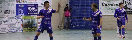 Chus y Álvaro celebrando un gol del Manzanares FS Quesos El Hidalgo