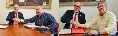 Saludo del alcalde con Manuel del Salto y Pedro Callejas tras la firma de los convenios