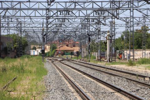 Vías en las que se realizan los trabajos a la entrada de la estación de Manzanares