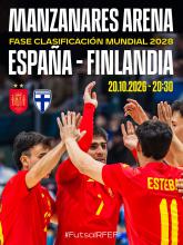 Cartel del España-Finlandia en el pabellón 'Manzanares Arena'