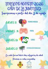 Torneos de agosto 2026 en la Casa de la Juventud
