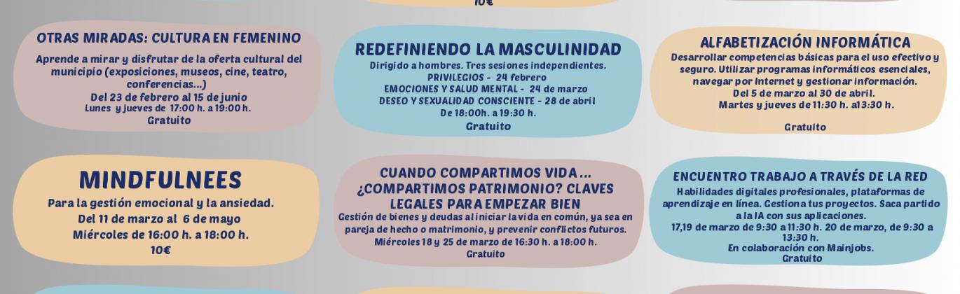 Cursos y talleres Centro de la Mujer (febrero-junio 2026)